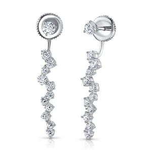 CZ SOLITARE FRONT BACK FANCY EARRINGS, SILVER