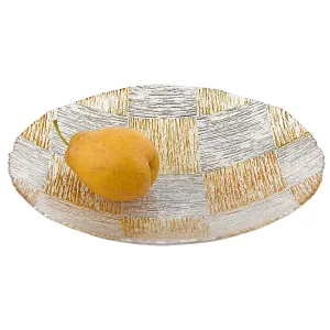 (D) Handcrafted Glass Low Bowl 16" with Metallic Cube Pattern