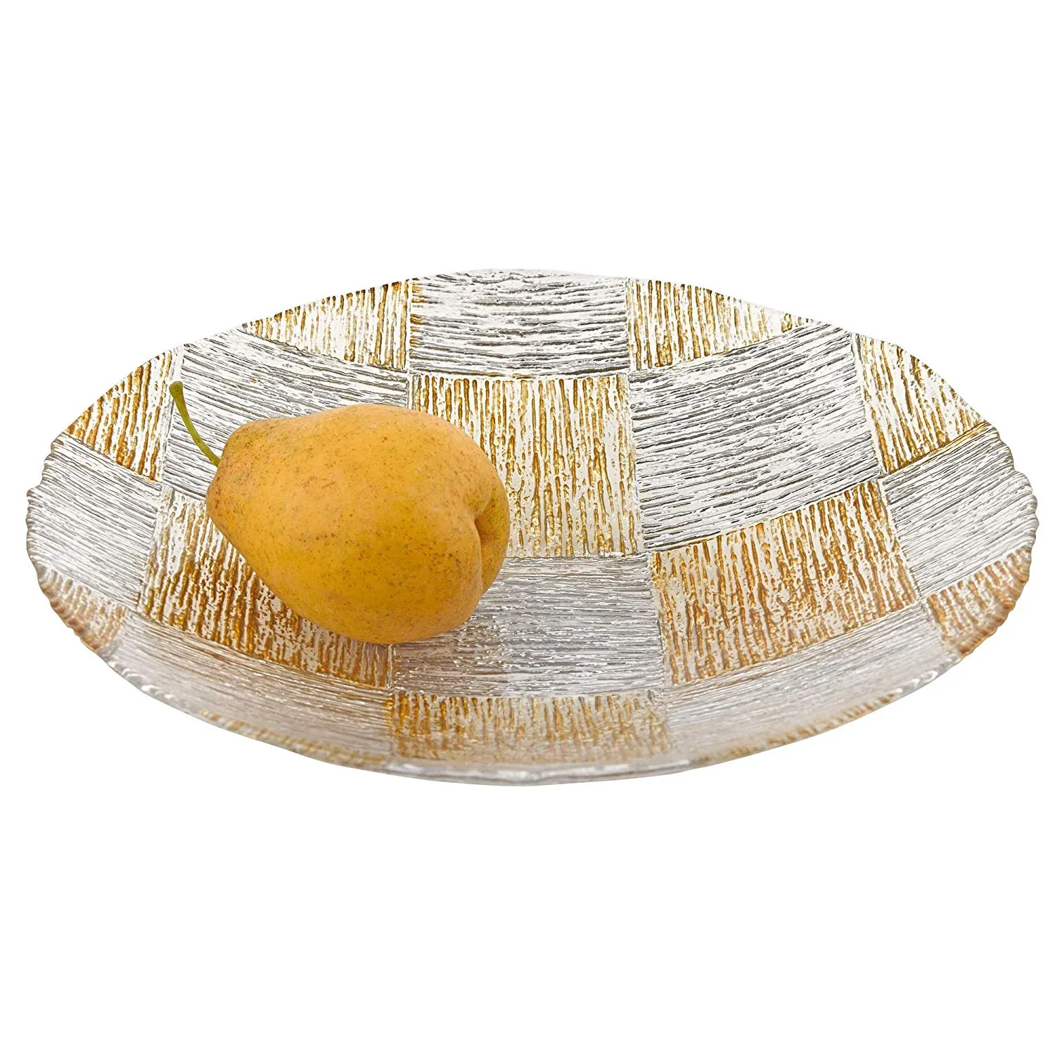 (D) Handcrafted Glass Low Bowl 16" with Metallic Cube Pattern