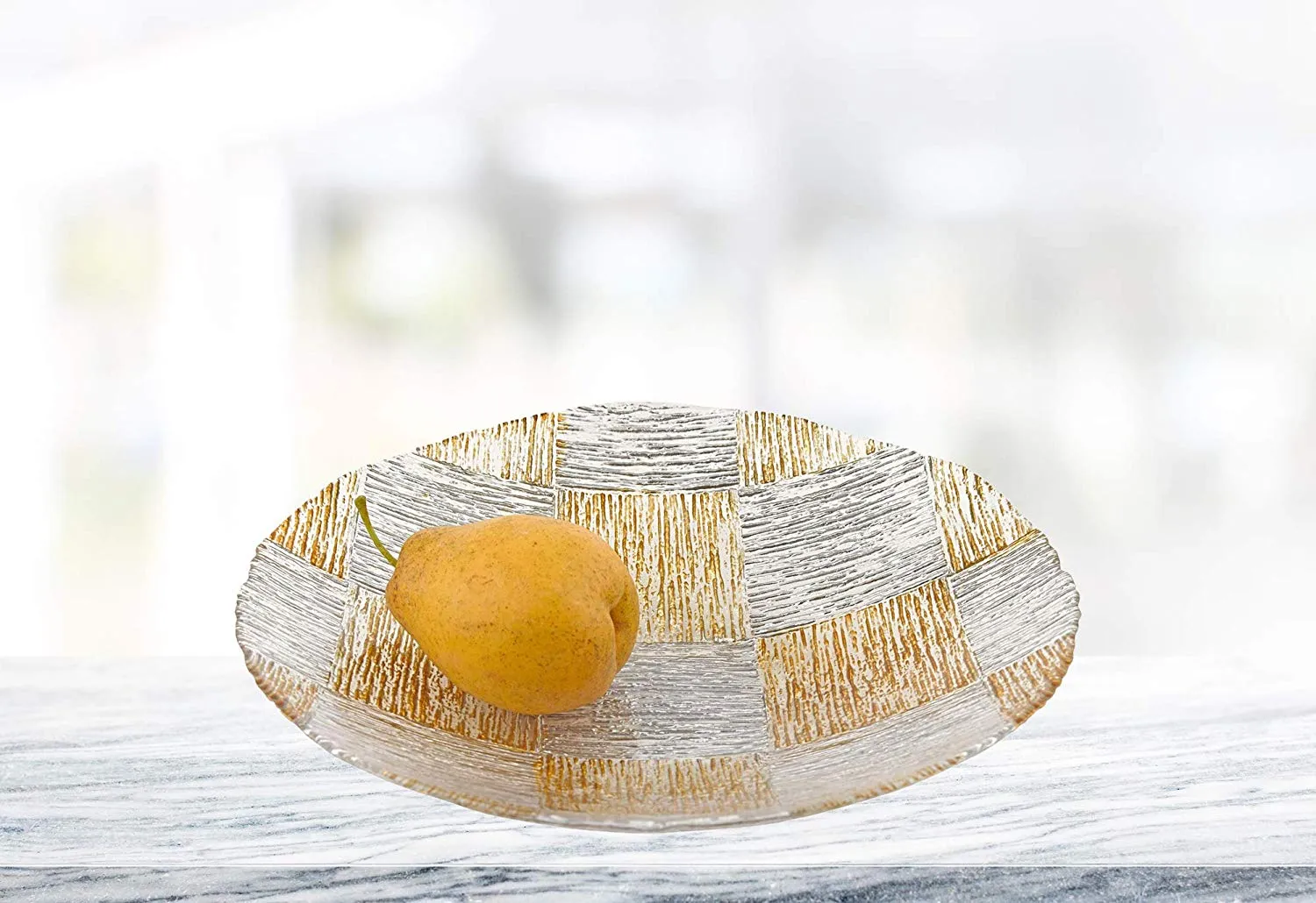(D) Handcrafted Glass Low Bowl 16" with Metallic Cube Pattern