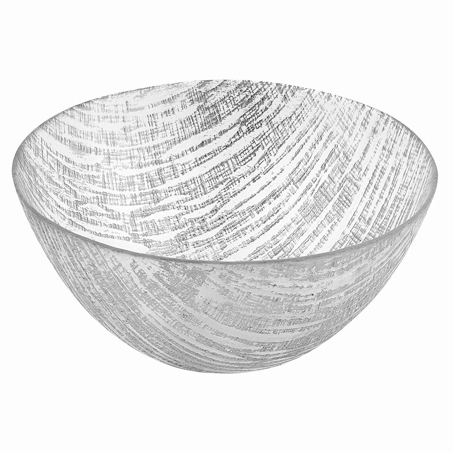 (D) Handcrafted Glass Serving Bowl 11" with Metallic Silver Line Pattern