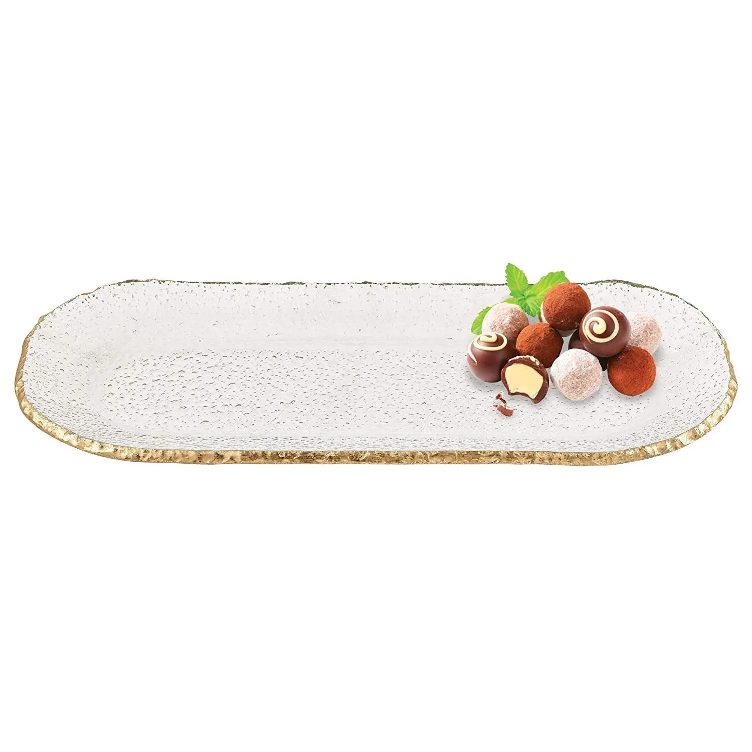 (D) Handcrafted 'Goldedge' Oval Serving Platter 18" with Gold Rim, Handmade