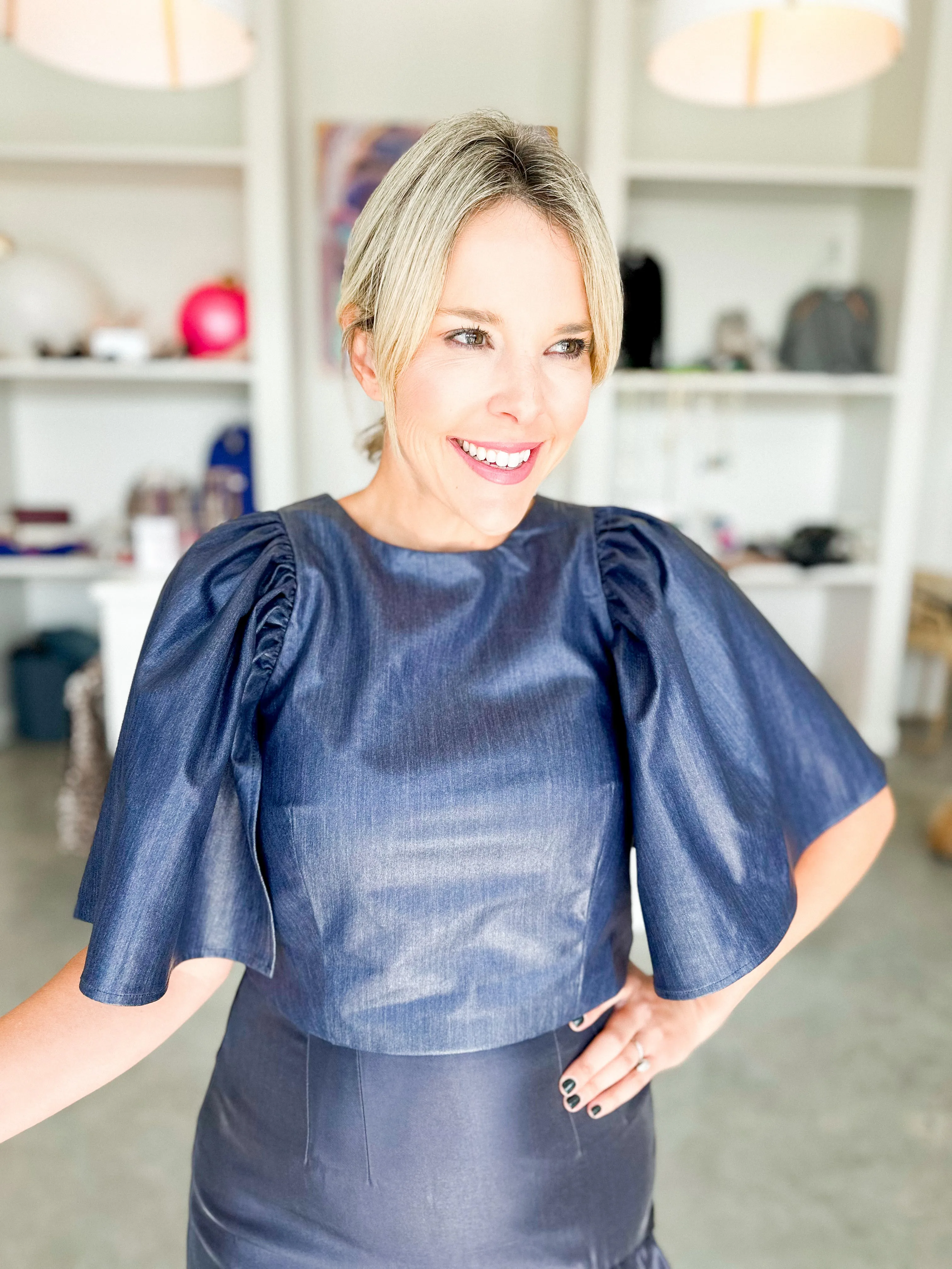 Dark Navy Flutter Sleeve Top