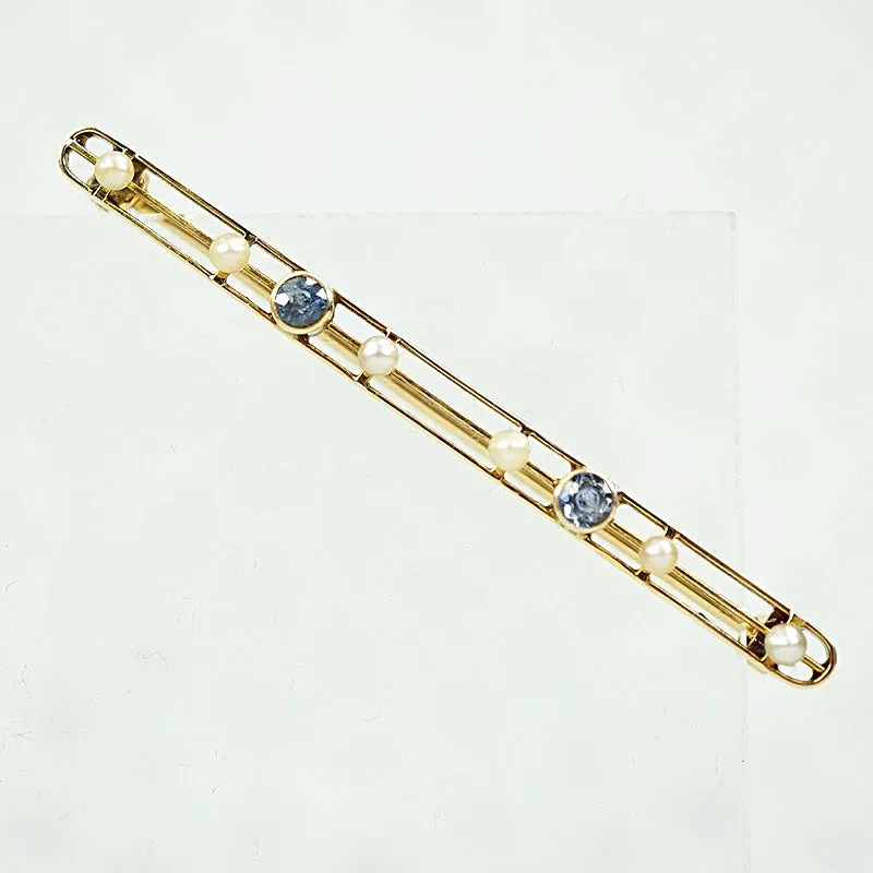 Delicate Montana Sapphire and River Pearl Edwardian Brooch