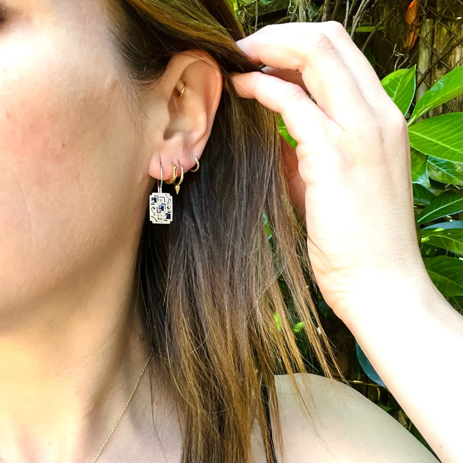 Delicate Platinum Earrings with Sapphires & Diamonds