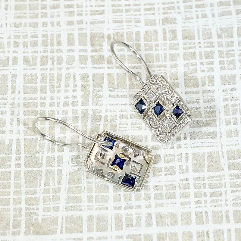 Delicate Platinum Earrings with Sapphires & Diamonds