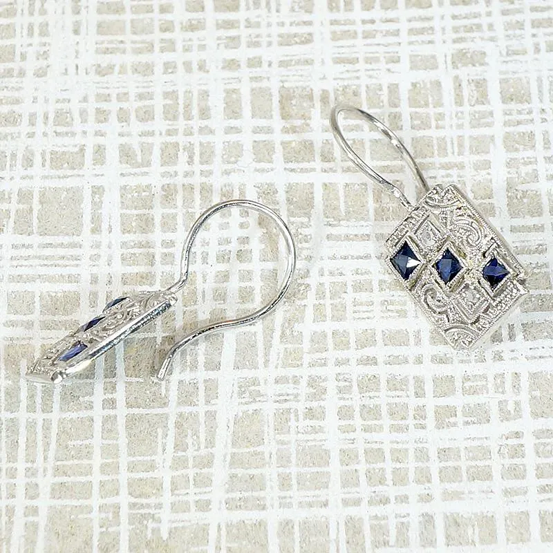 Delicate Platinum Earrings with Sapphires & Diamonds
