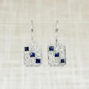 Delicate Platinum Earrings with Sapphires & Diamonds
