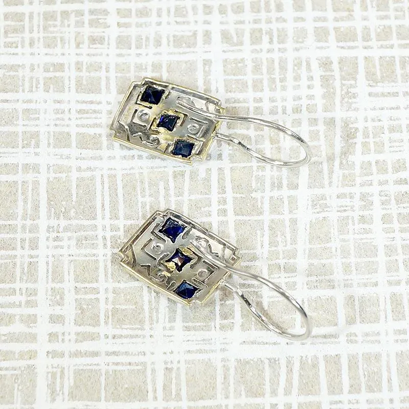 Delicate Platinum Earrings with Sapphires & Diamonds