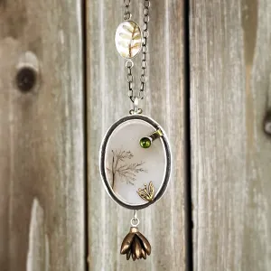 Dendritic quartz necklace with fern terrarium in silver