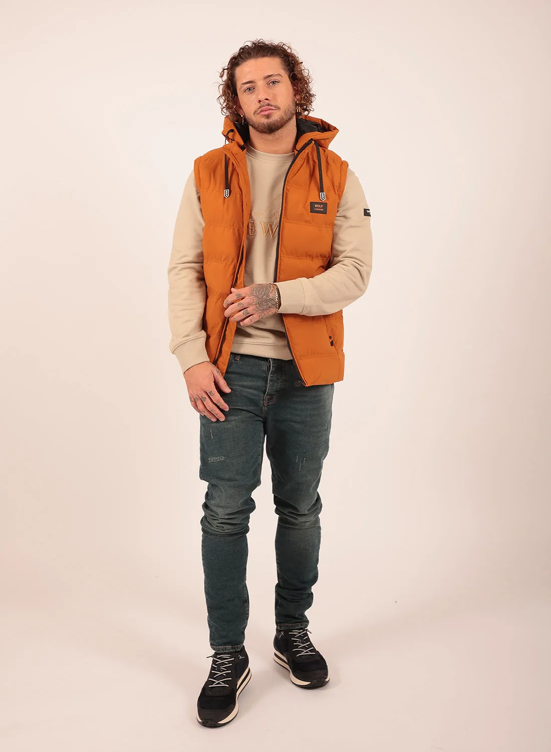 Detachable Hood Gilet in Orange