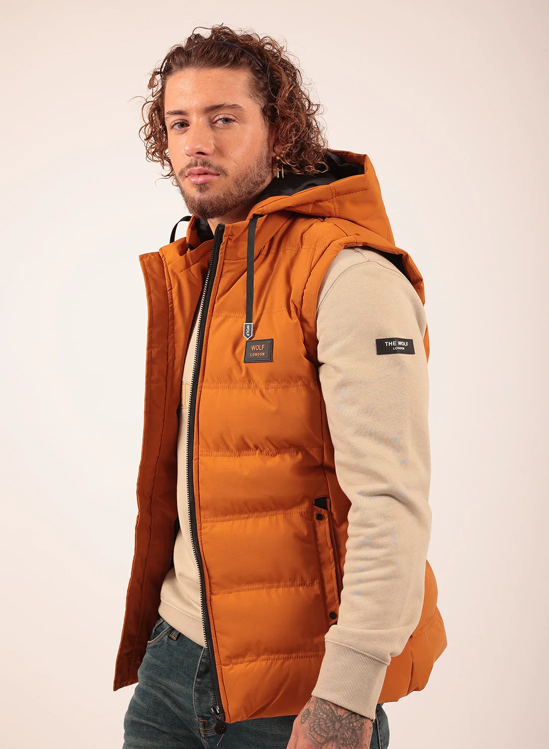 Detachable Hood Gilet in Orange