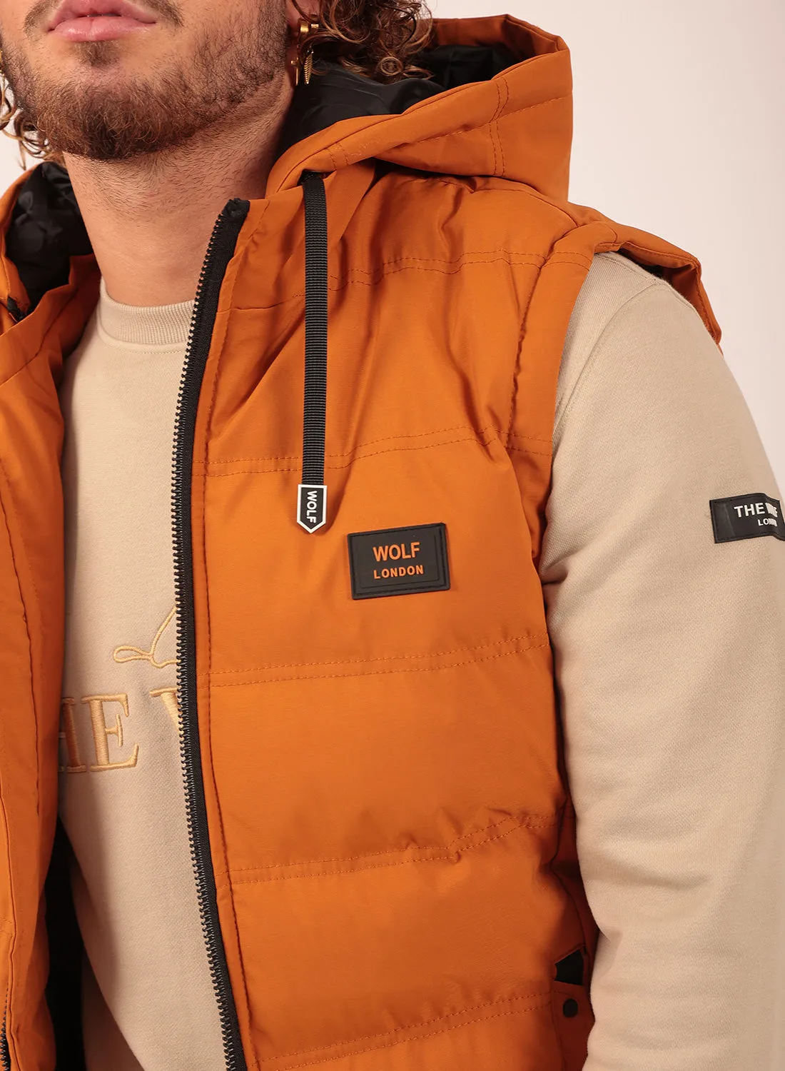 Detachable Hood Gilet in Orange