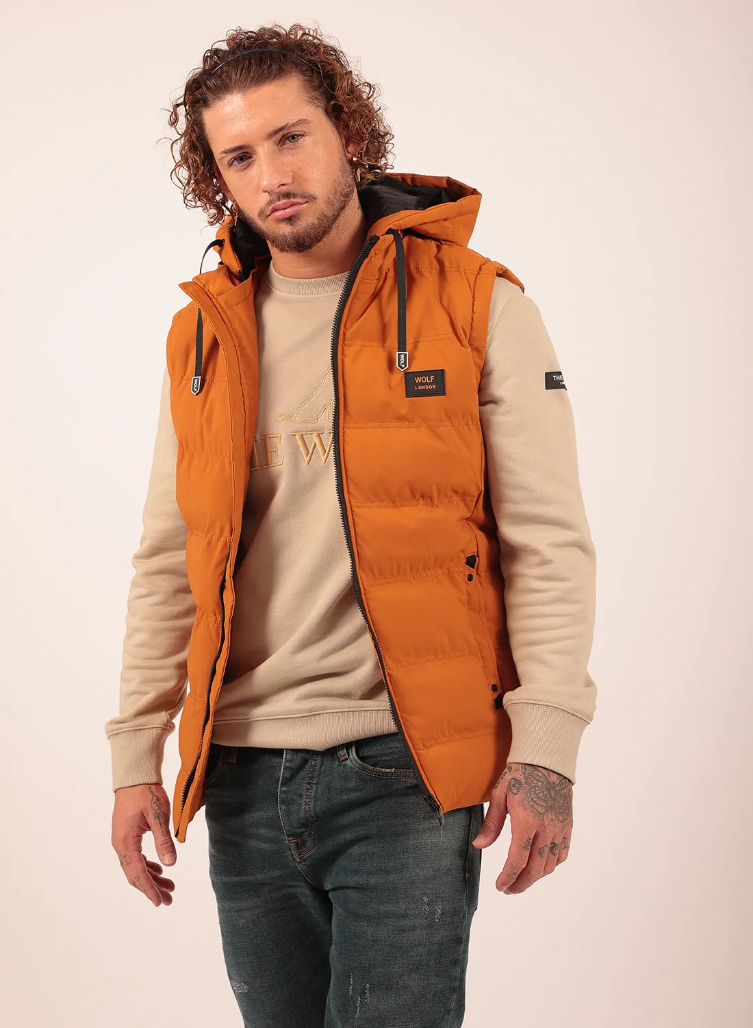 Detachable Hood Gilet in Orange