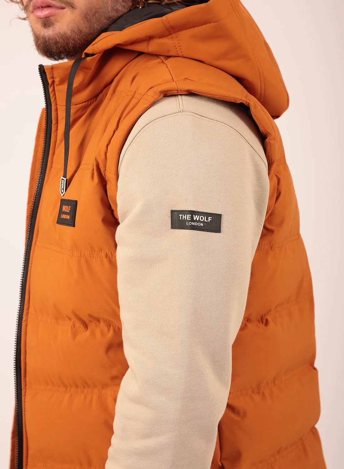 Detachable Hood Gilet in Orange