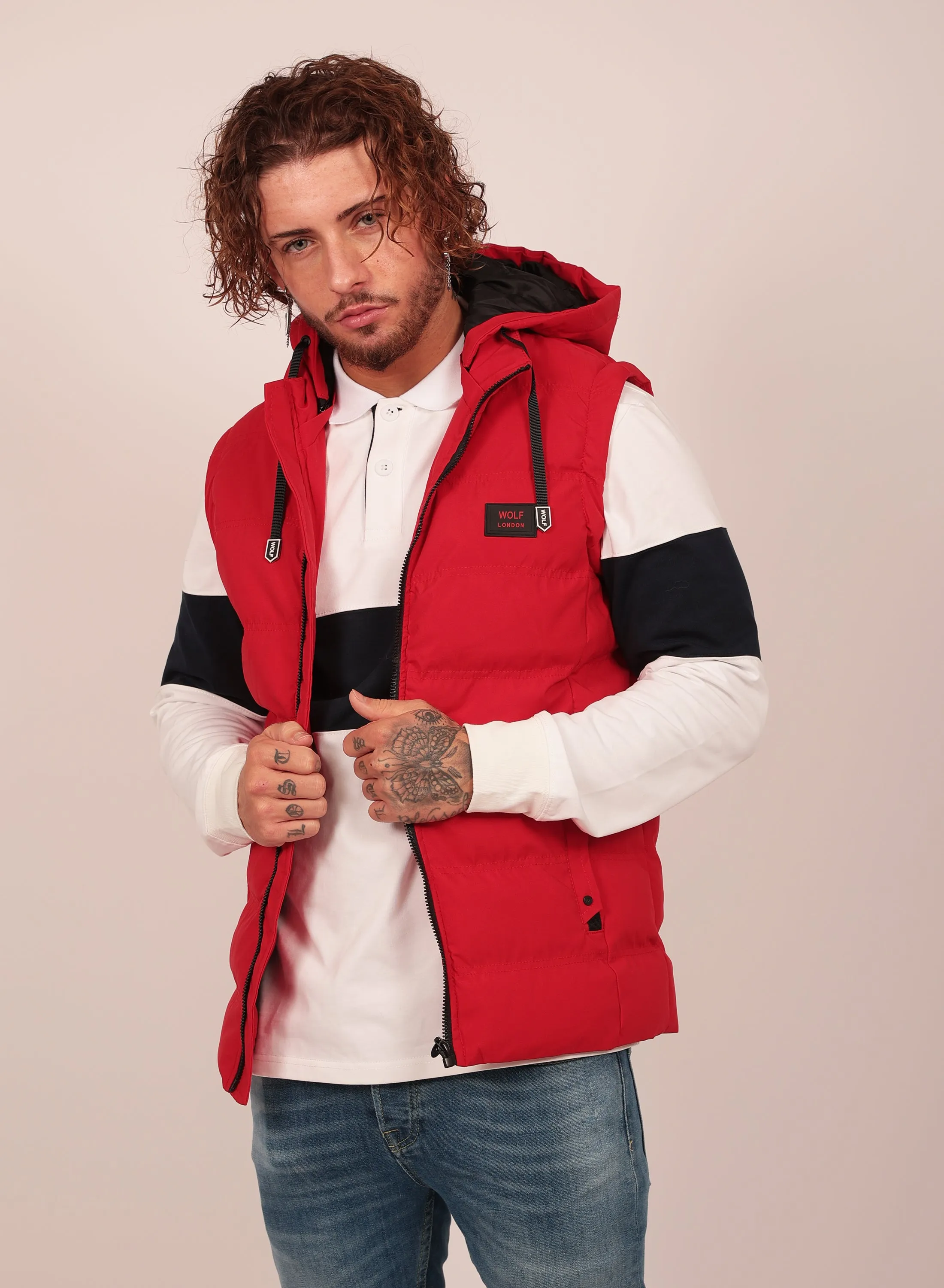 Detachable Hood Gilet in Red