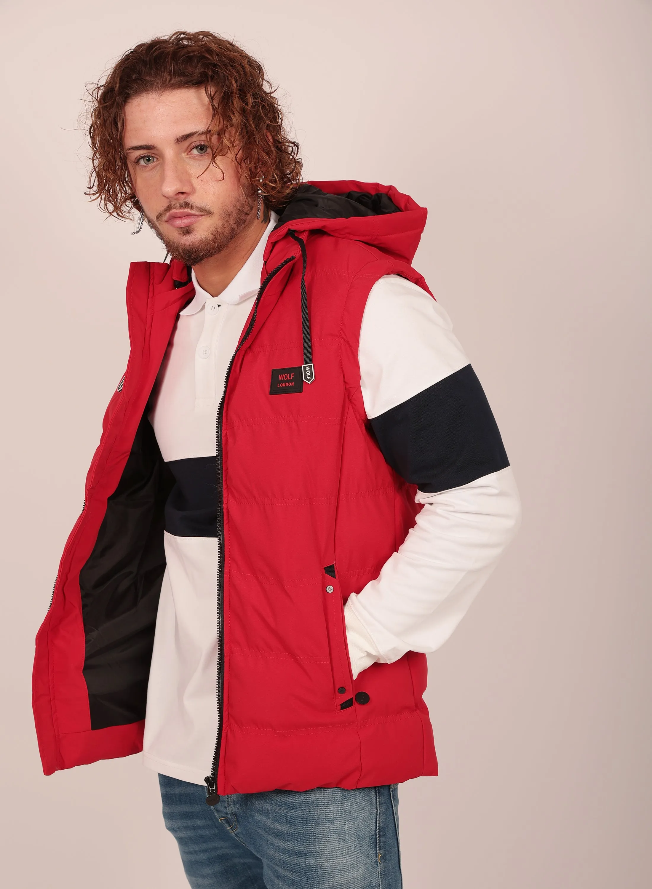Detachable Hood Gilet in Red