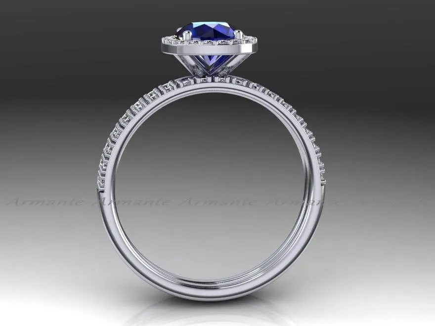 Diamond Alternative, Blue Sapphire Engagement Ring Set