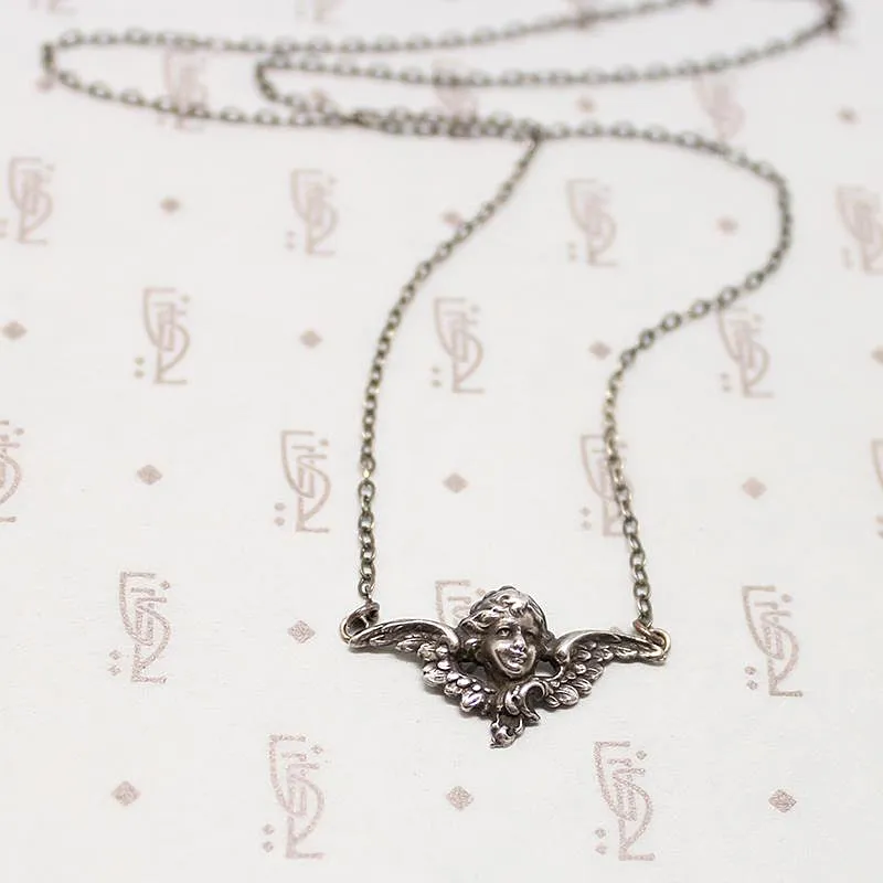 Divine Edwardian Silver Angel Necklace