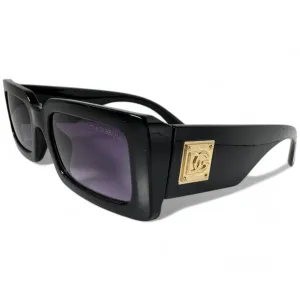 Dolce & Gabbana Black Rectangular Sunglasses with Gold Logo Plate
