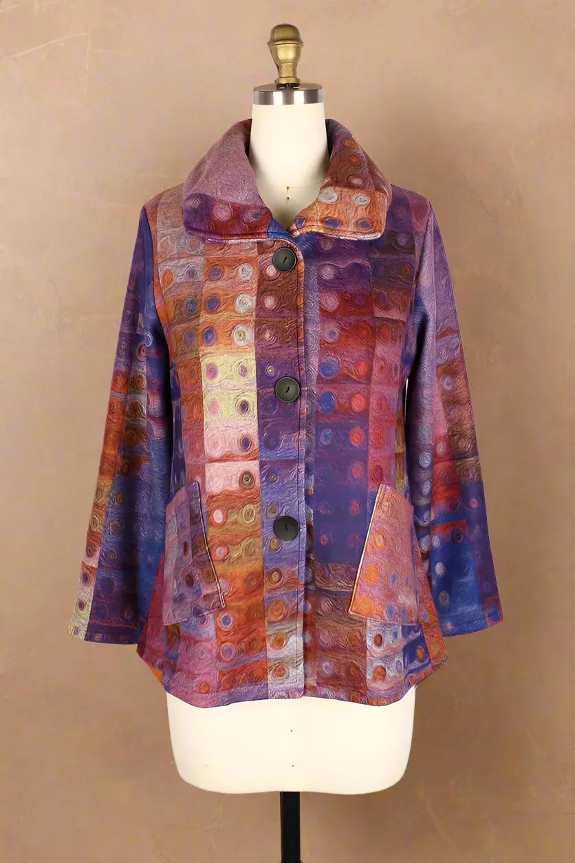 Dots & Color Block Puffy Collar Jacket