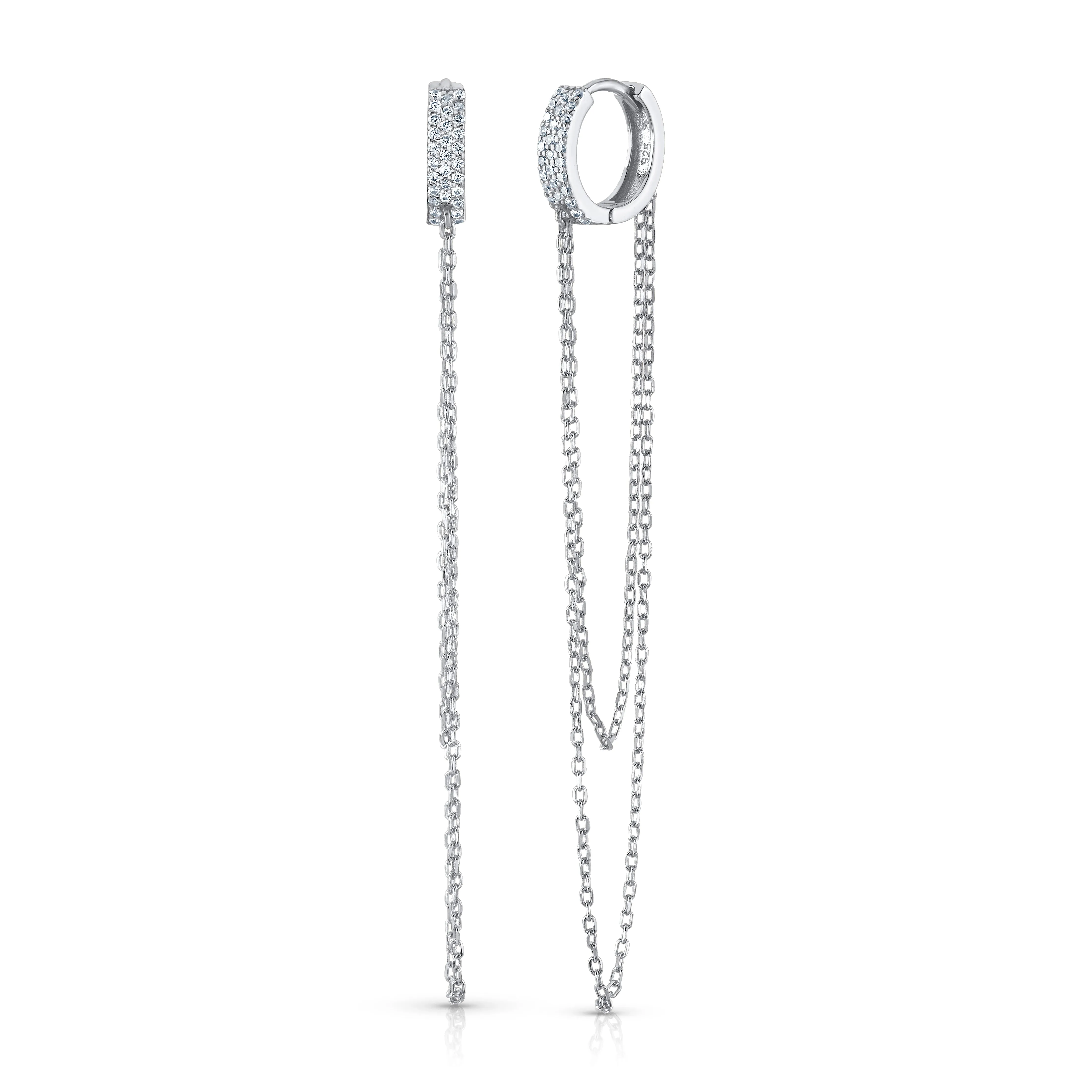 DOUBLE CZ CHAIN HUGGIE, SILVER