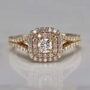 Double halo lab grown diamond ring in 14k yellow gold