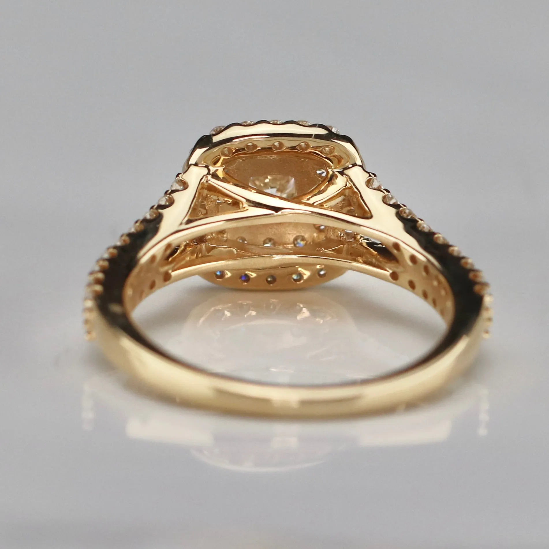 Double halo lab grown diamond ring in 14k yellow gold