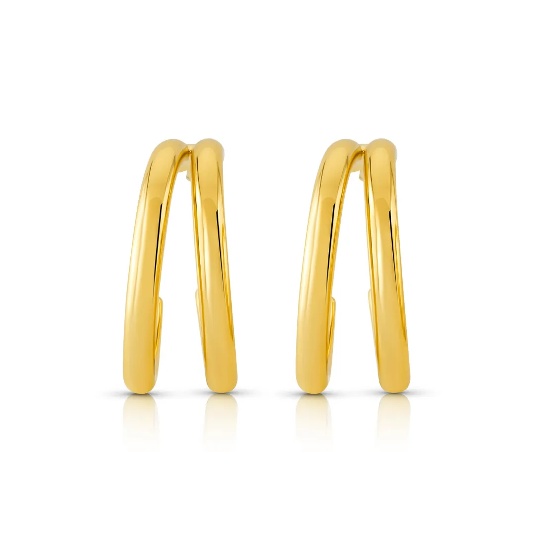 DOUBLE HOLLOW HOOP EARRINGS, GOLD