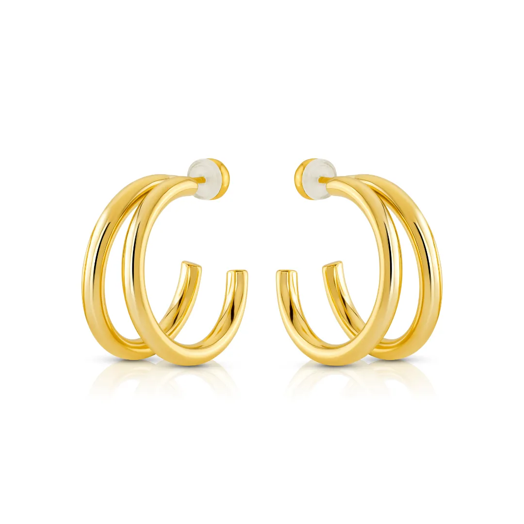 DOUBLE HOLLOW HOOP EARRINGS, GOLD