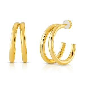DOUBLE HOLLOW HOOP EARRINGS, GOLD