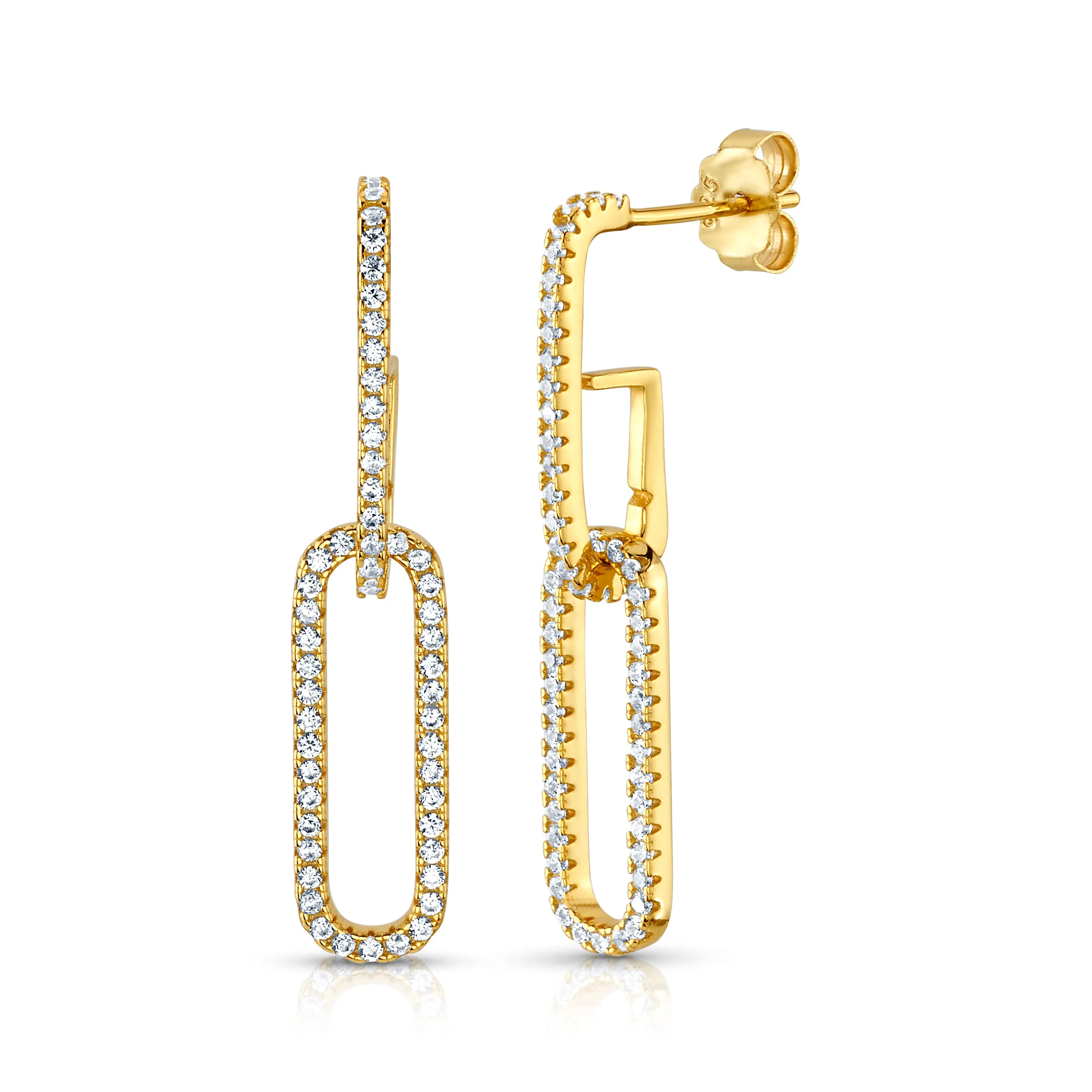 DOUBLE PAPERCLIP CZ EARRINGS, GOLD