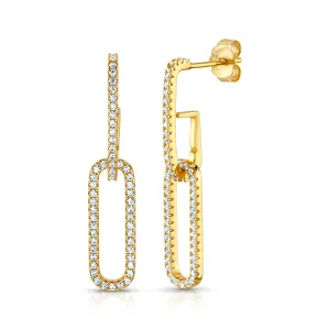 DOUBLE PAPERCLIP CZ EARRINGS, GOLD