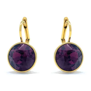 Drop Earrings with Purple Amethyst Crystals Gold Plated