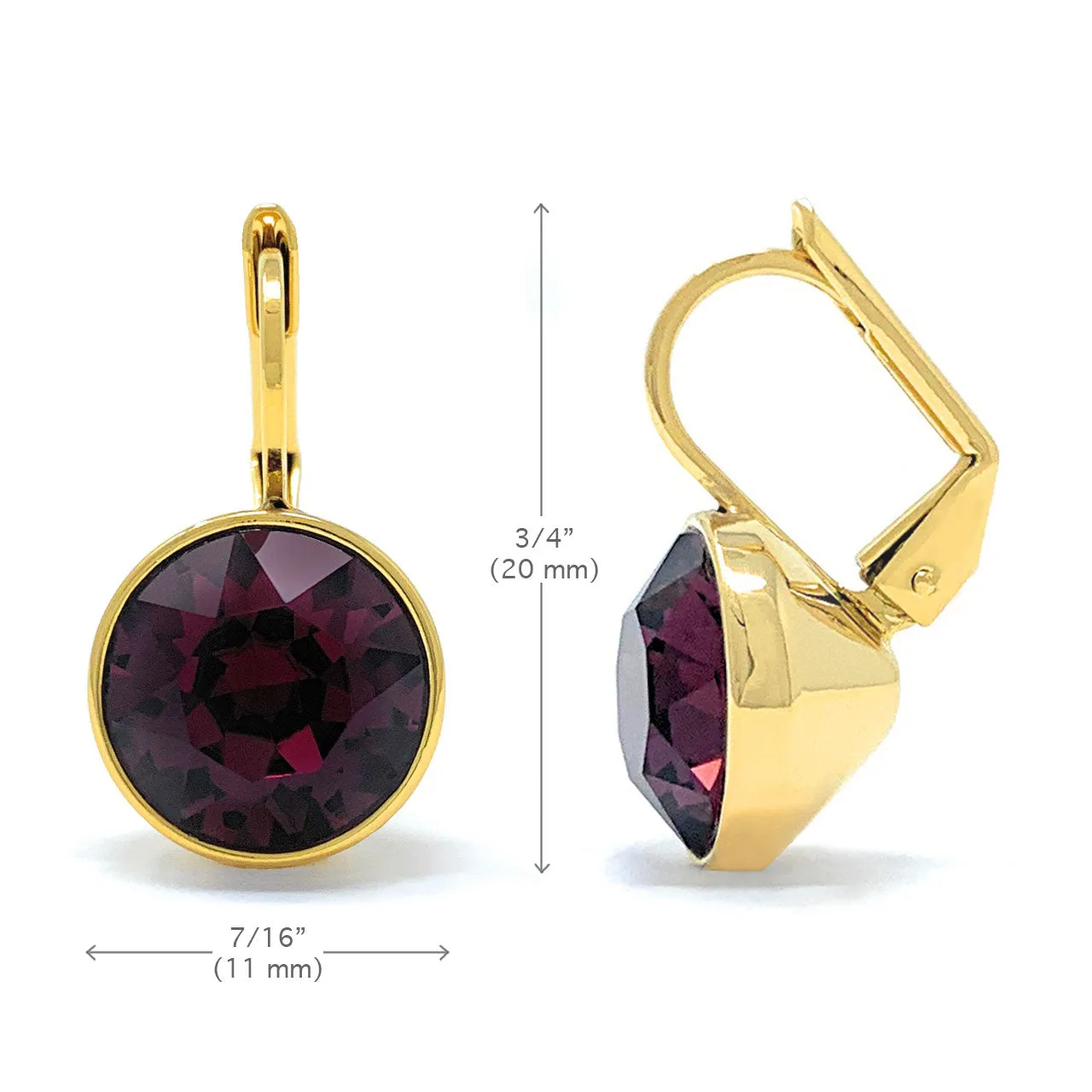Drop Earrings with Purple Amethyst Crystals Gold Plated