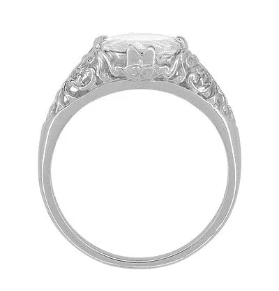 East West White Sapphire Filigree Edwardian Engagement Ring in 14 Karat White Gold