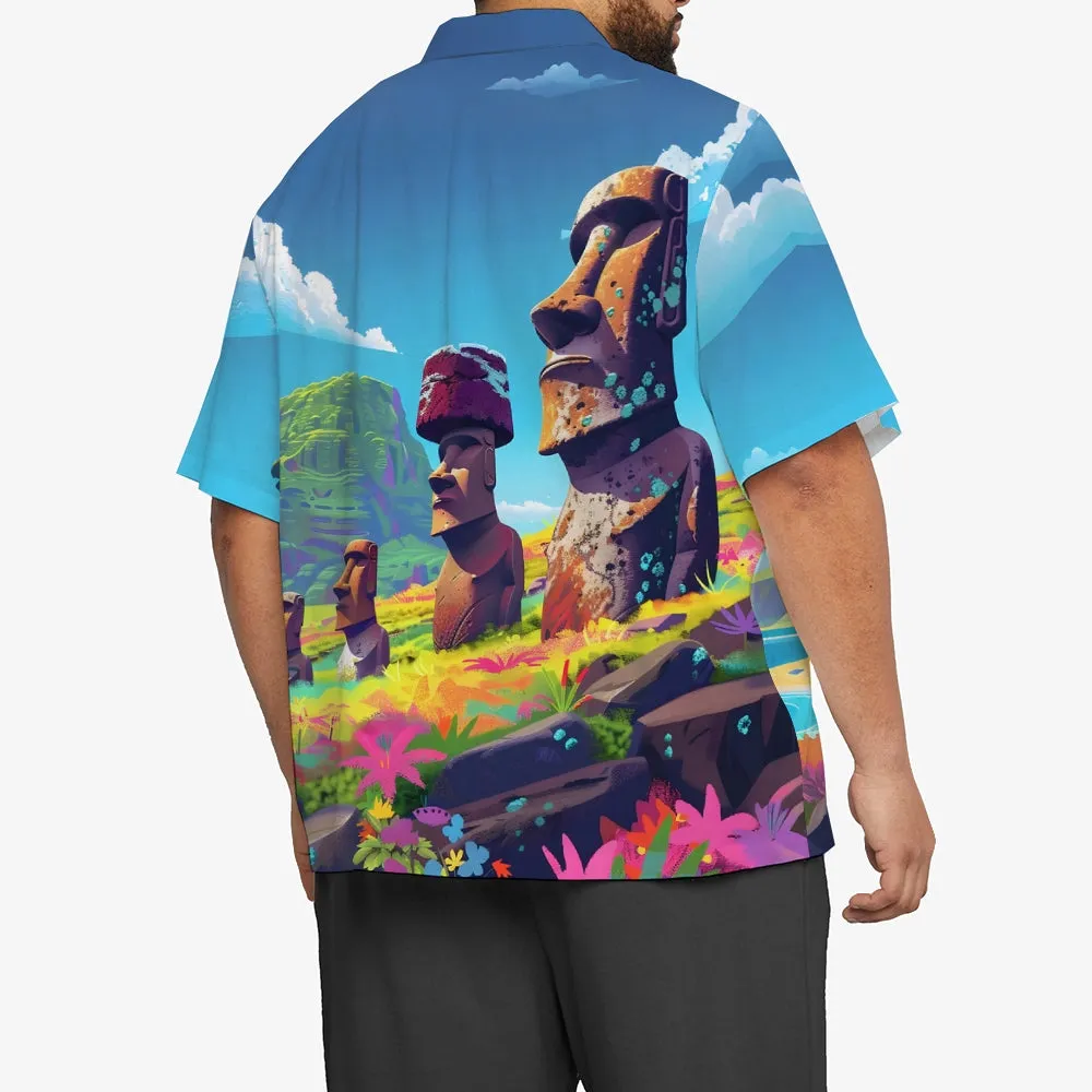 Easter Island Moai Statues Chest Pocket Casual Shirt 2501001324