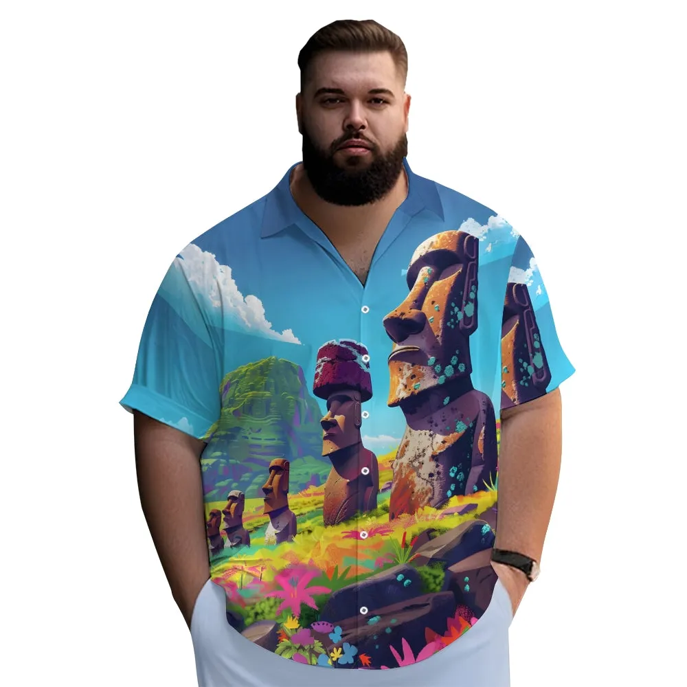 Easter Island Moai Statues Chest Pocket Casual Shirt 2501001324