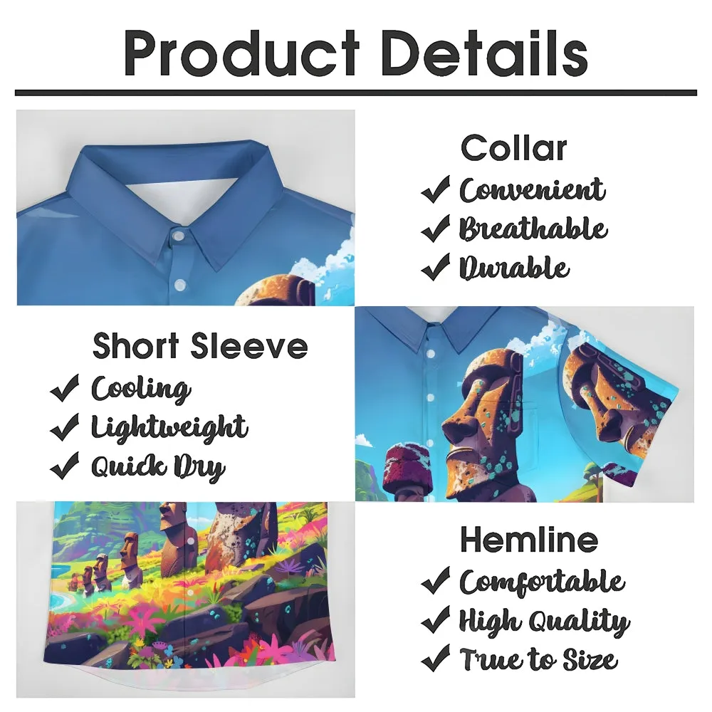 Easter Island Moai Statues Chest Pocket Casual Shirt 2501001324