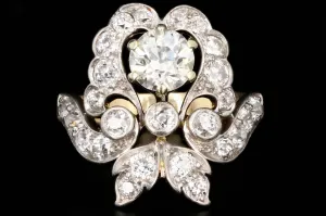 Edwardian 14K Yellow Gold and Platinum Top .87 Carats Old European Cut Diamond Ring