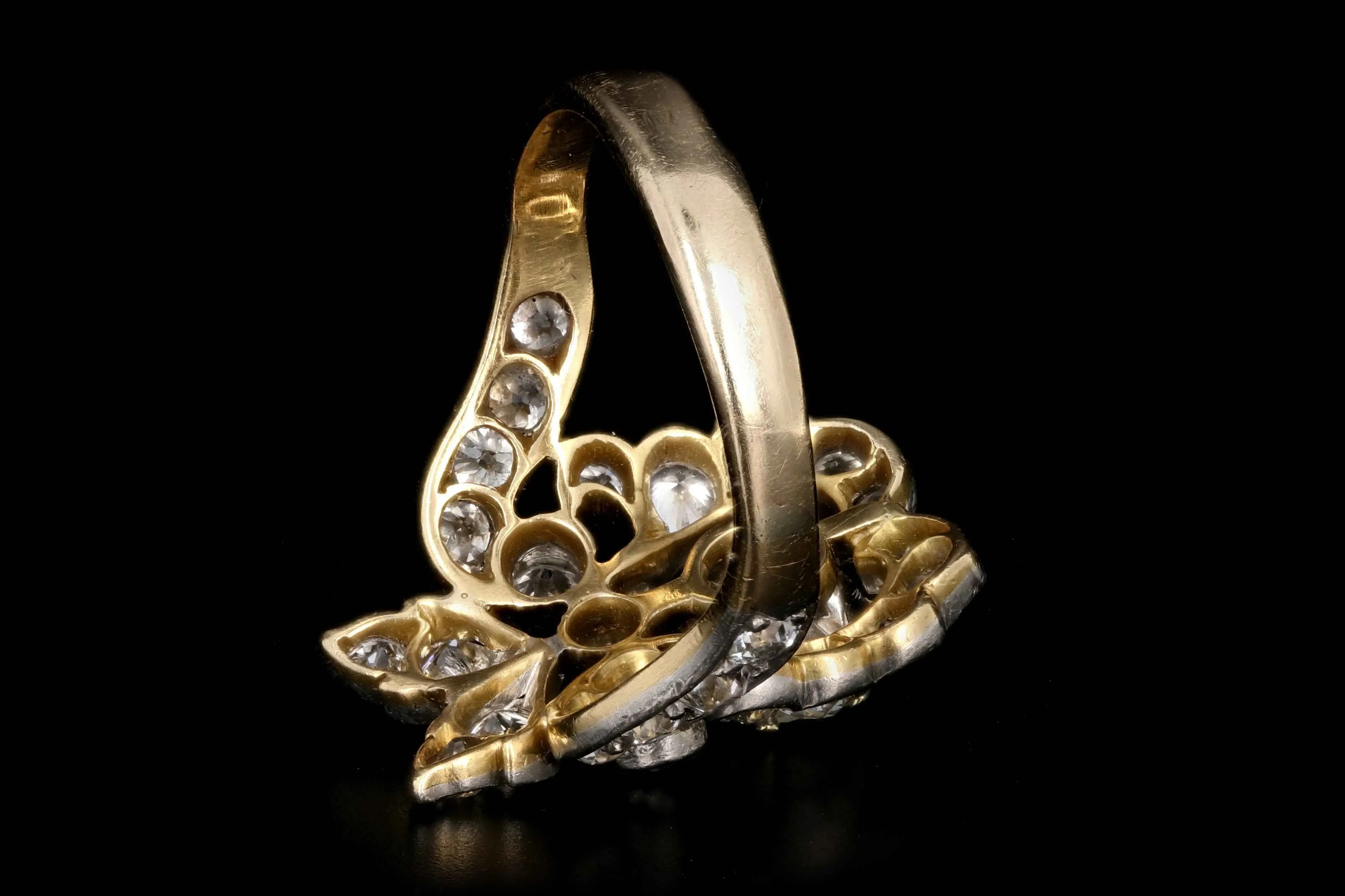 Edwardian 14K Yellow Gold and Platinum Top .87 Carats Old European Cut Diamond Ring