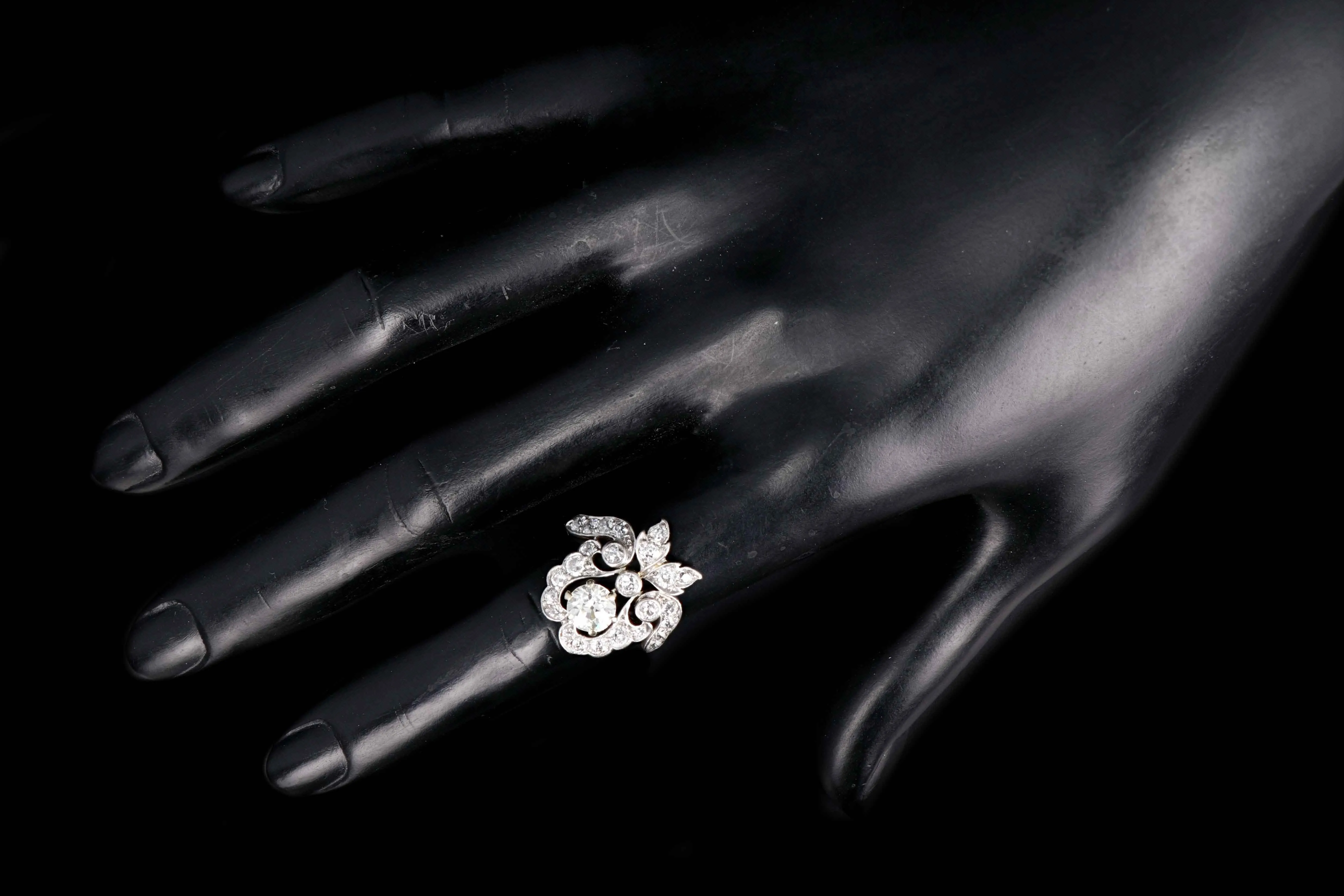 Edwardian 14K Yellow Gold and Platinum Top .87 Carats Old European Cut Diamond Ring