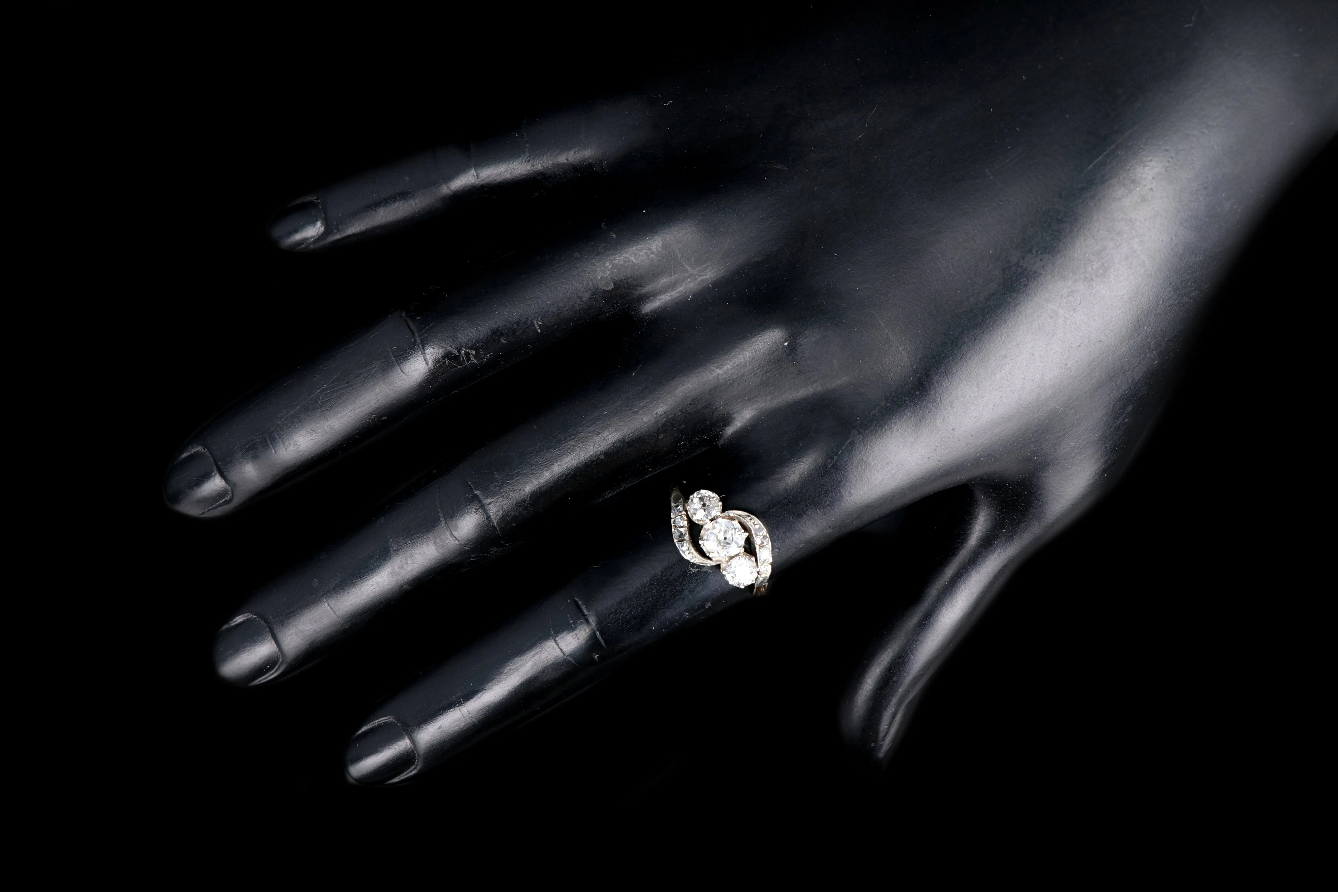 Edwardian 18K White & Yellow Gold  1.86 Carat Old Mine, Old European and Rose Cut Diamond Ring