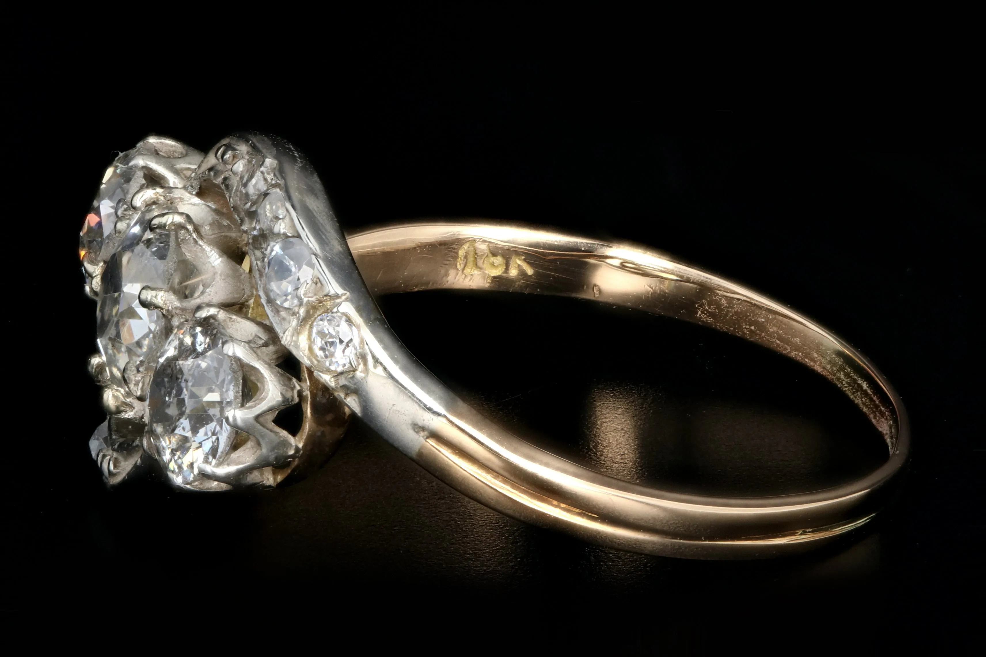Edwardian 18K White & Yellow Gold  1.86 Carat Old Mine, Old European and Rose Cut Diamond Ring