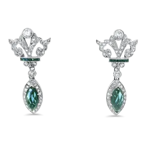 Edwardian 18k White Gold Sapphire and Diamond Dangle Earrings