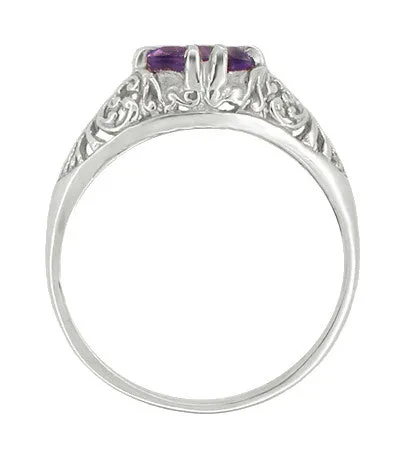 Edwardian Amethyst Filigree Engagement Ring in 14 Karat White Gold