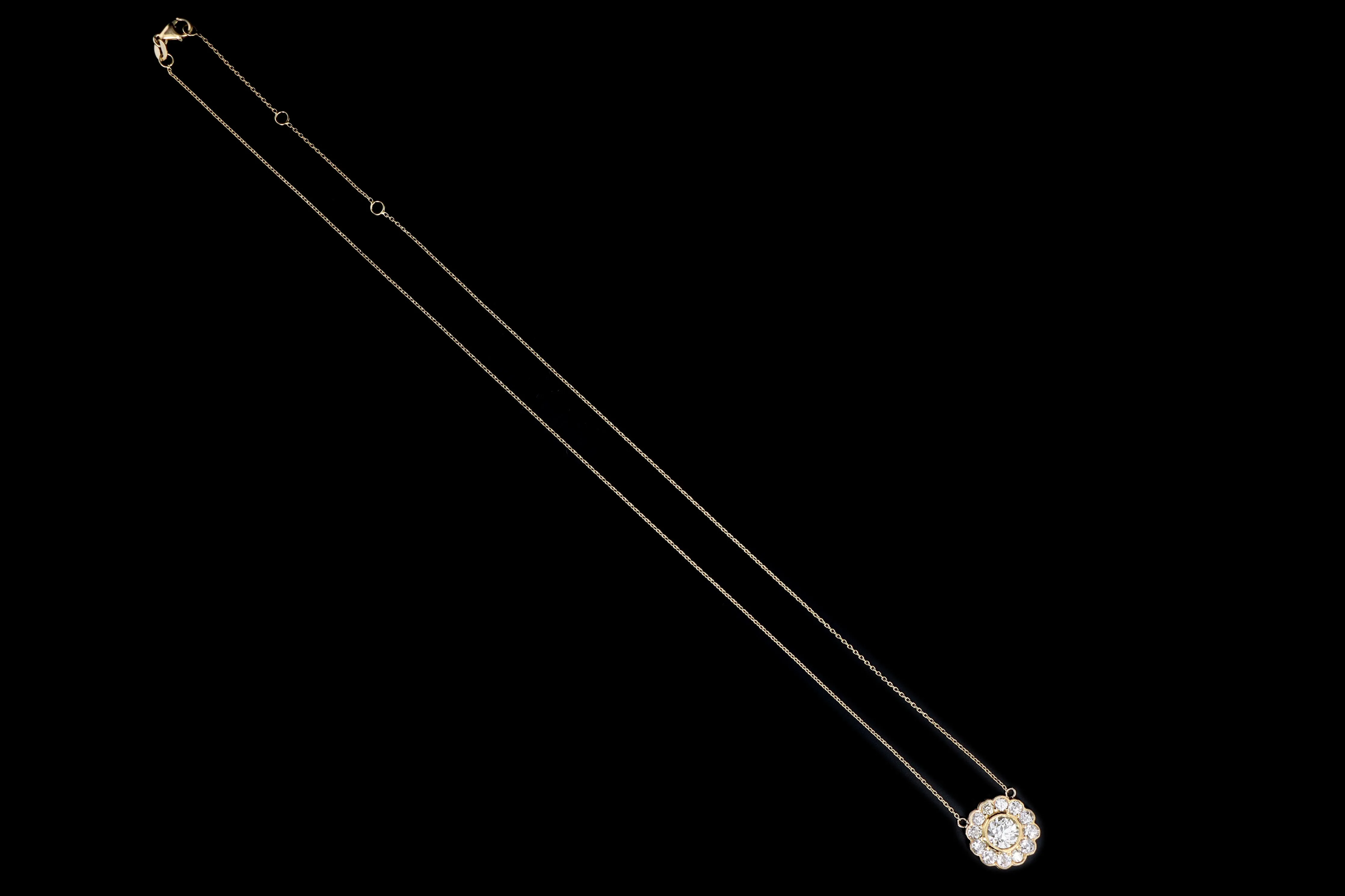Edwardian Conversion 14K Yellow Gold 1.00 Carat Old European Cut Diamond Halo Pendant Necklace GIA Certified