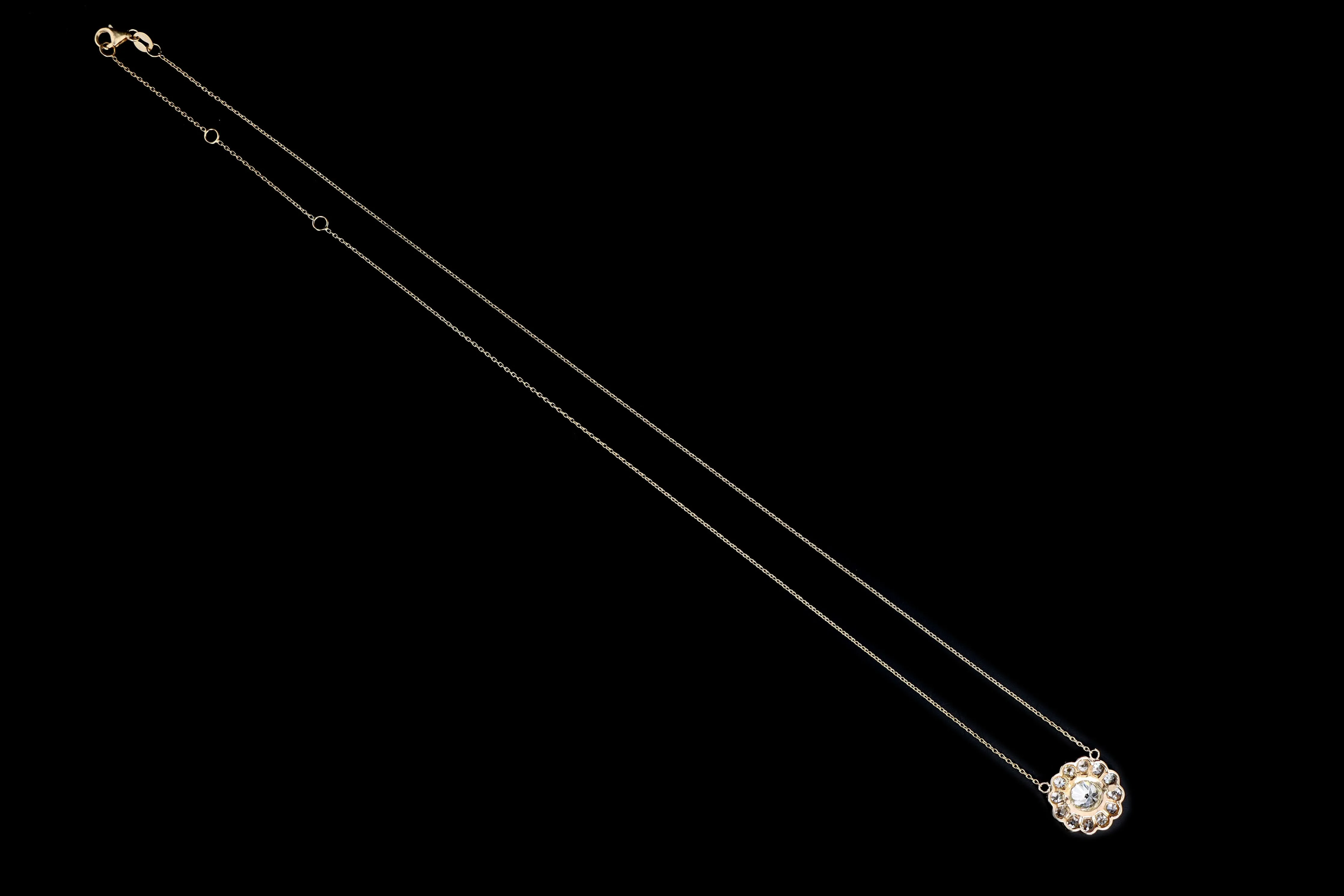 Edwardian Conversion 14K Yellow Gold 1.00 Carat Old European Cut Diamond Halo Pendant Necklace GIA Certified