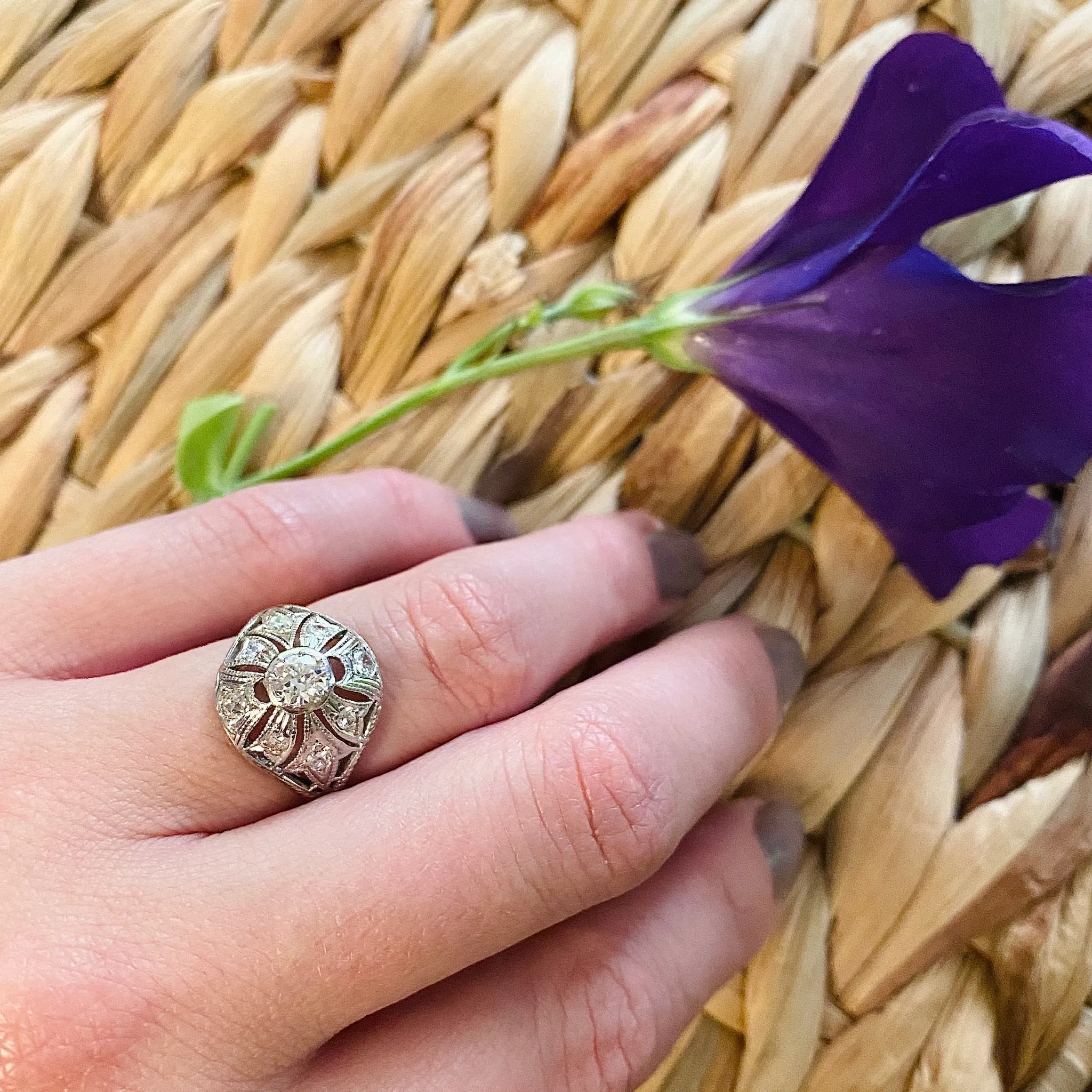 Edwardian Diamond & Filigree Bombé Ring