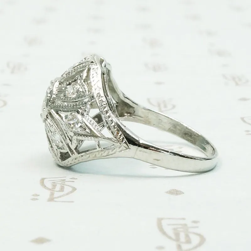 Edwardian Diamond & Filigree Bombé Ring